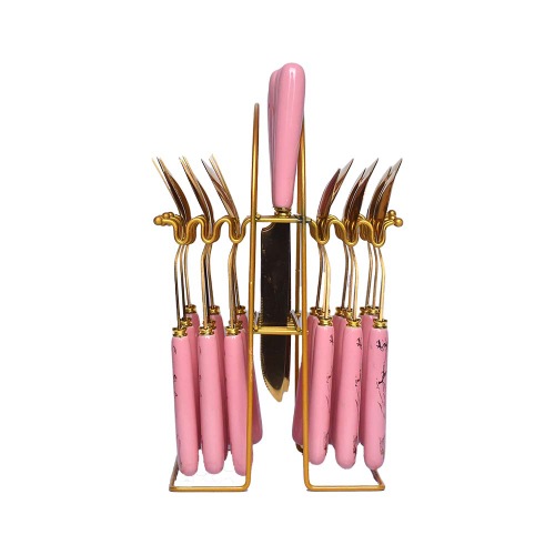 Cutlery set with stand Pink and Gold